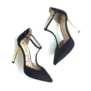 Sam Edelman Black/Gold Calf Hair T-strap heel